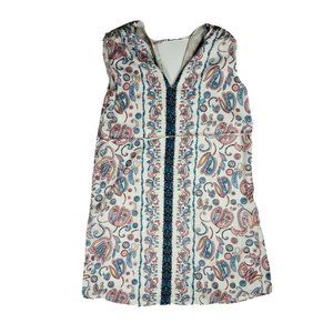 Loft Paisley Tie Waist Dress Sleeveless V Neck Ruched Shoulder Size Small